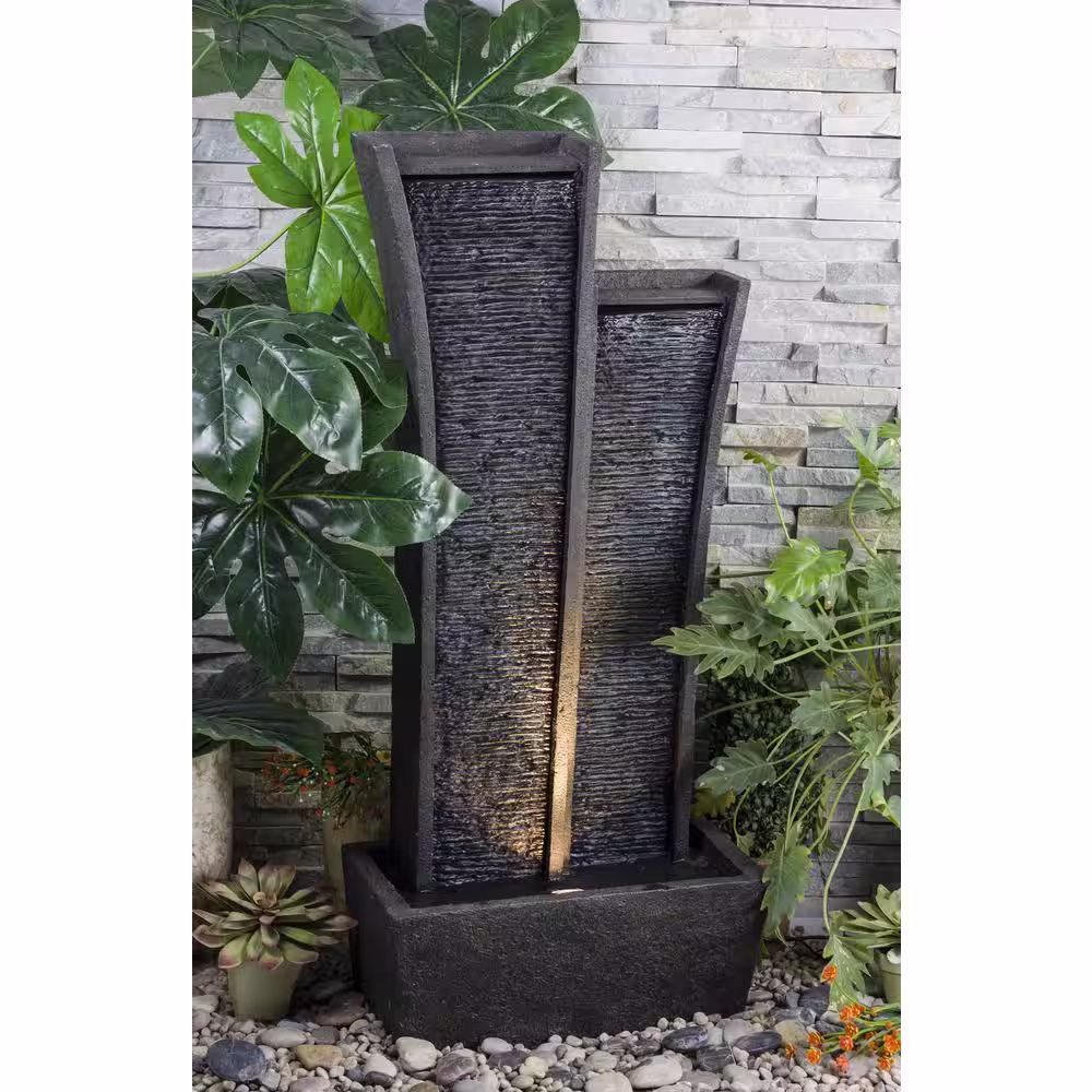 ORE International 41.5 in. Polyresin Indoor/Outdoor Tower Floor Fountain with Light