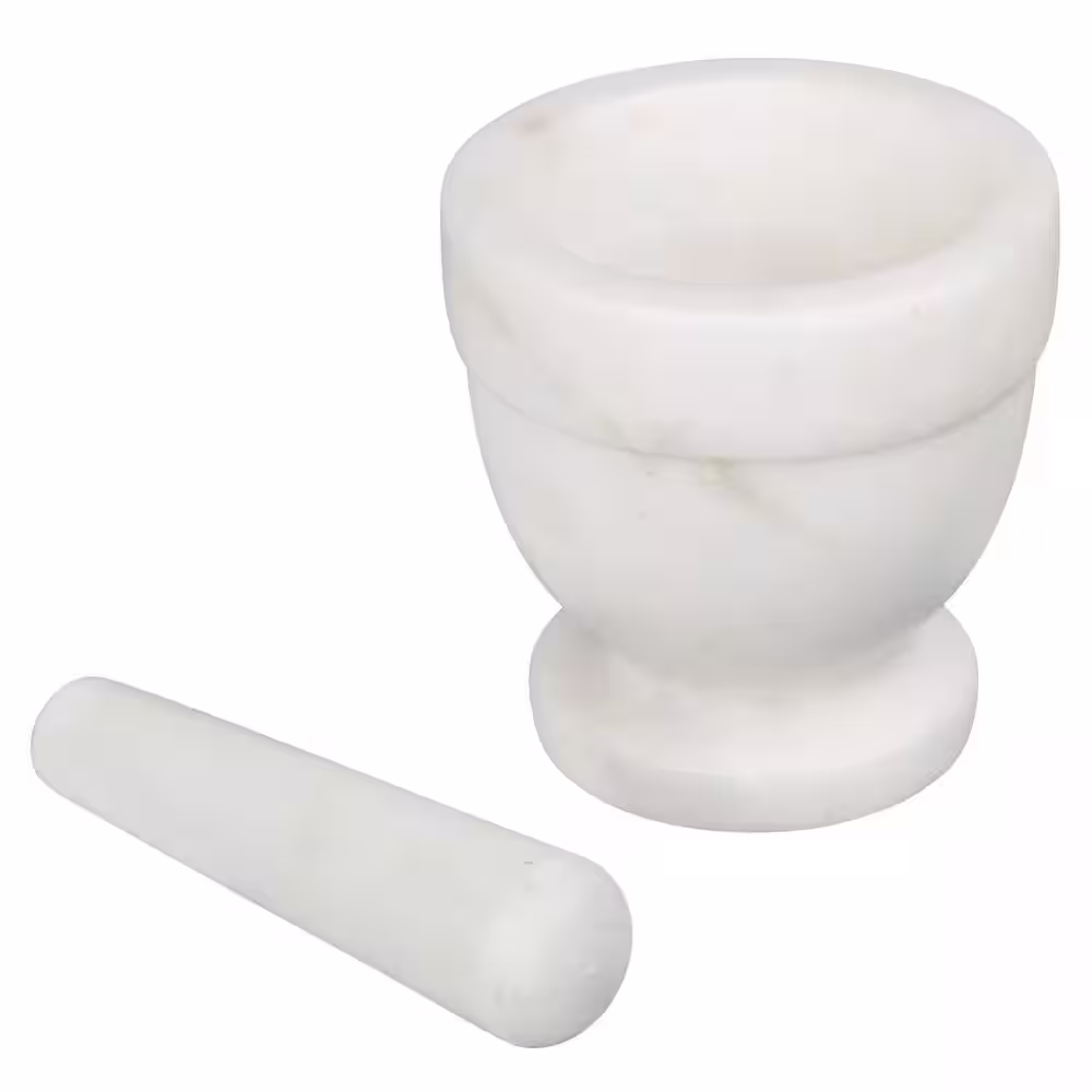 Creative Home Natural Marble Mortar Off-White and Pestle Spice Grinder Set Pestle Set Kitchen Spices, Herbs, Pesto Grinder