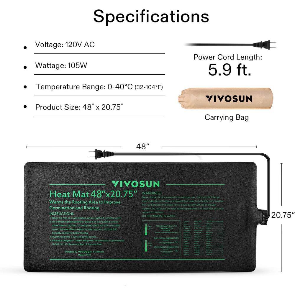 VIVOSUN 48 in. x 20.75 in. Seedling Heat Mat and Digital Thermostat Combo Set