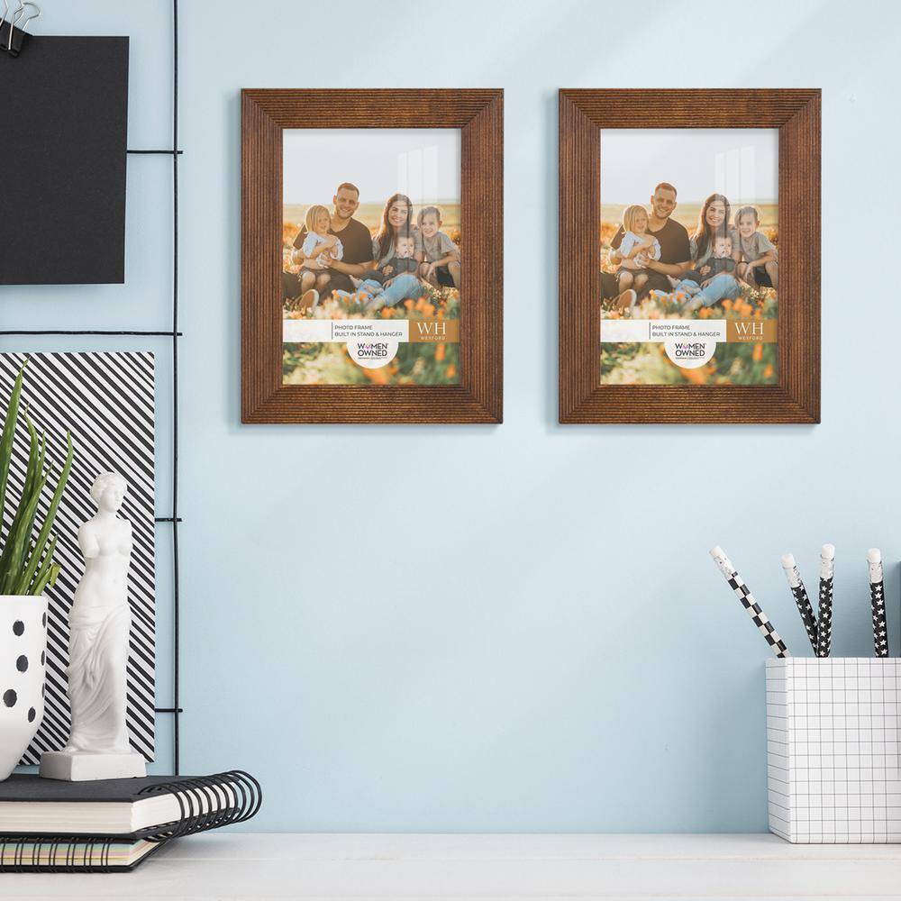 None Grooved 3.5 in. x 5 in. Walnut Picture Frame (Set of 2)