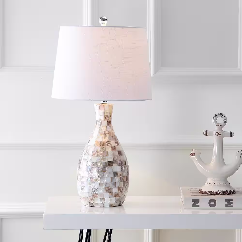 JONATHAN Y Verna 26.5 in. Ivory/Beige Seashell Table Lamp