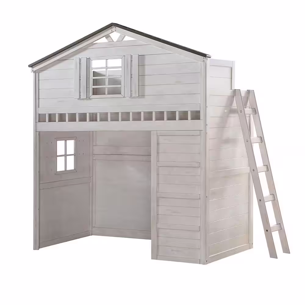 Acme Furniture Tree House Weathered White and Washed Gray 38 in. x 80 in. Loft Bed