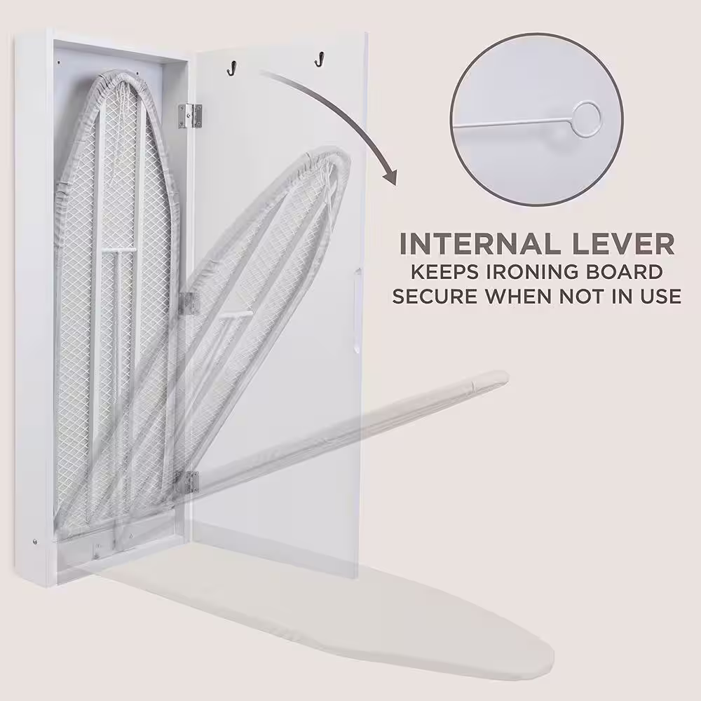 Ivation Ironing Board, Hanging Ironing Board and Ironing Board Cover with Mirror, White
