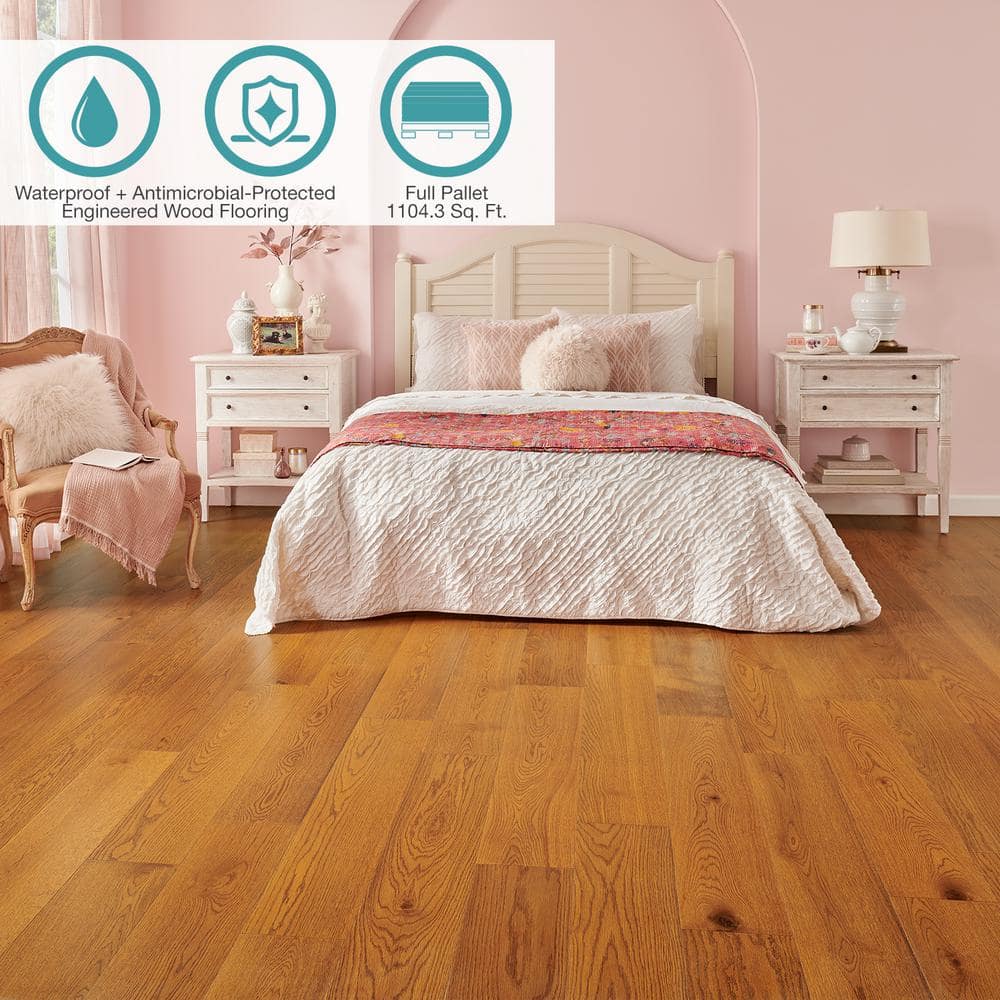 Pergo Defense+ Hales Oak 3/8 in. T x 7.5 in. W Waterproof Distressed Engineered Hardwood Flooring (1104.3 sq.ft/pallet)