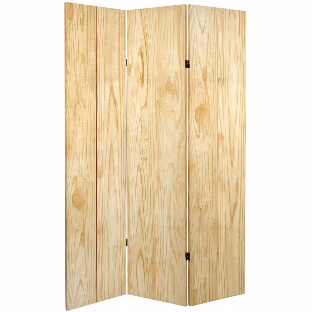 None Wood Grain 6 ft. Printed 3-Panel Room Divider