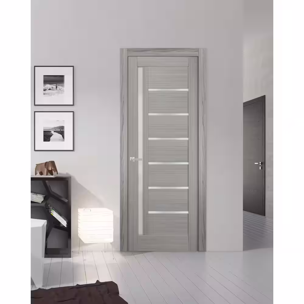 Sartodoors 4088 36 in. x 84 in. Left/Right Frosted Solid MDF Gray Finished Pine Wood Single Prehung Interior Door with Hardware