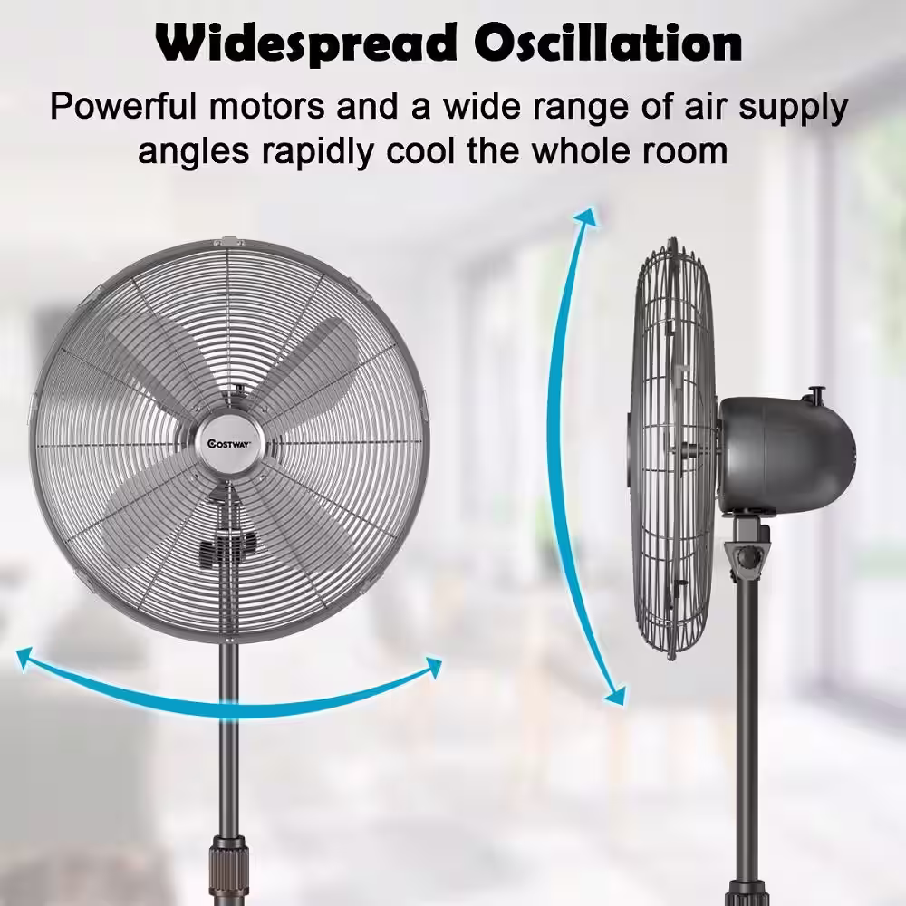 Costway 48.5 in. Metal Oscillating Adjustable-Height Pedestal Fan 3-Speed