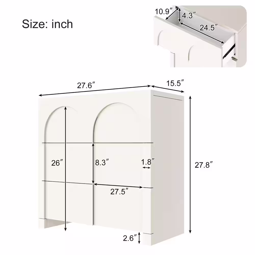 Harper & Bright Designs Half Gloss White Modern Arch Design 3 Drawers 27.6 in. Chest of Drawers