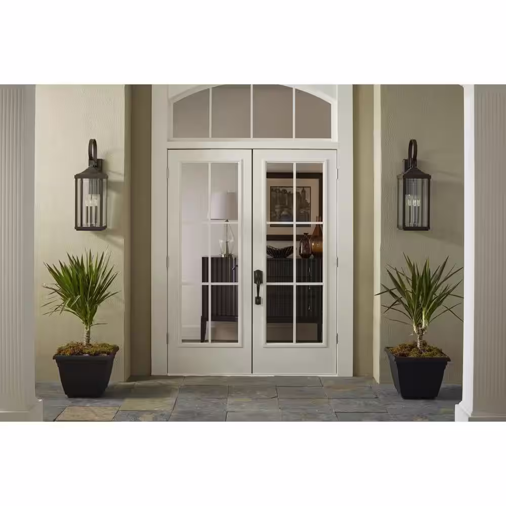 Progress Lighting Gibbes Street 9-1/2 in. 3-Light Antique Bronze Clear Beveled Glass New Traditional Outdoor Large Wall Lantern Light