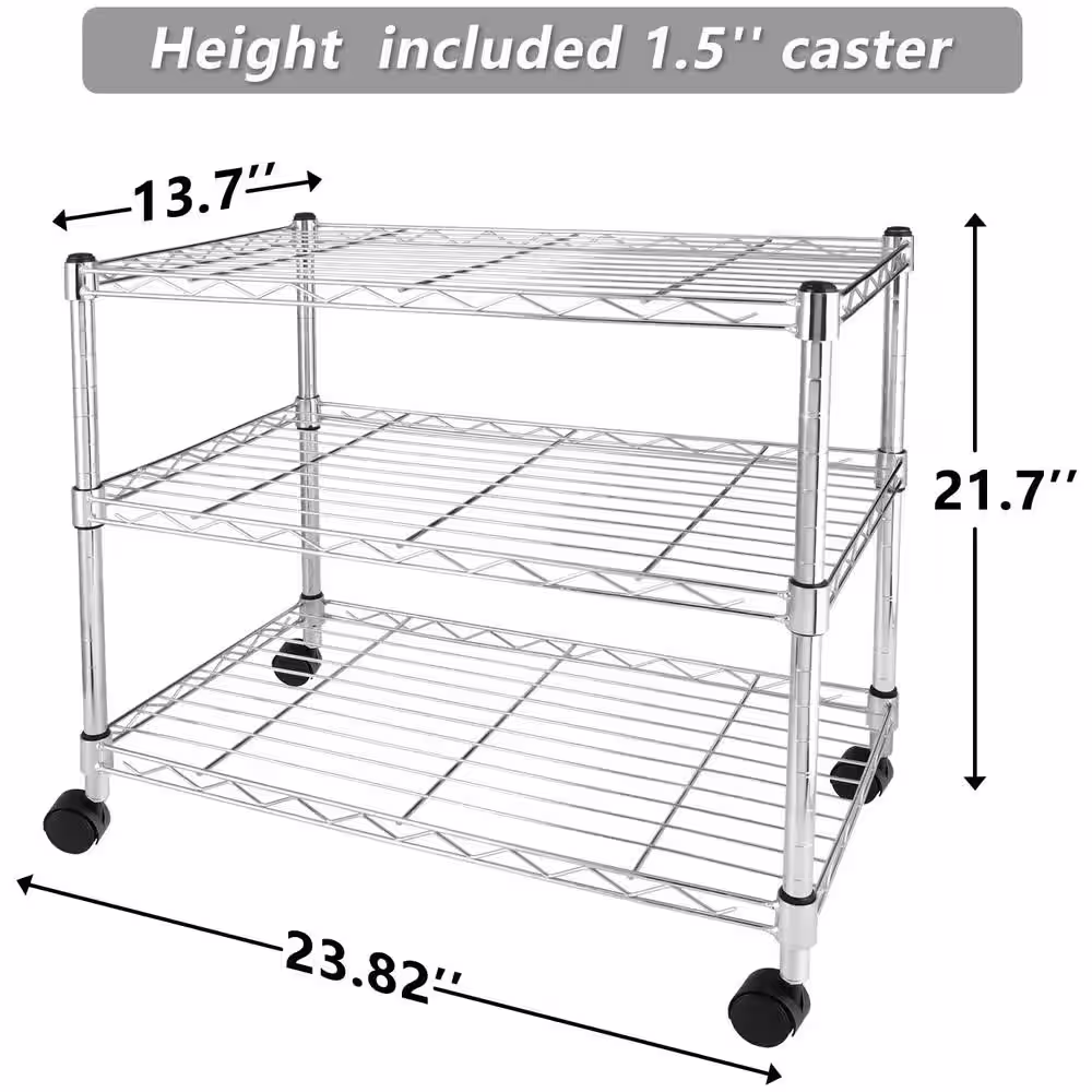 None Silver 3-Tier Heavy-Duty Metal Wire Shelving Unit (24 in. L x 14 in. W x 20 in. H)