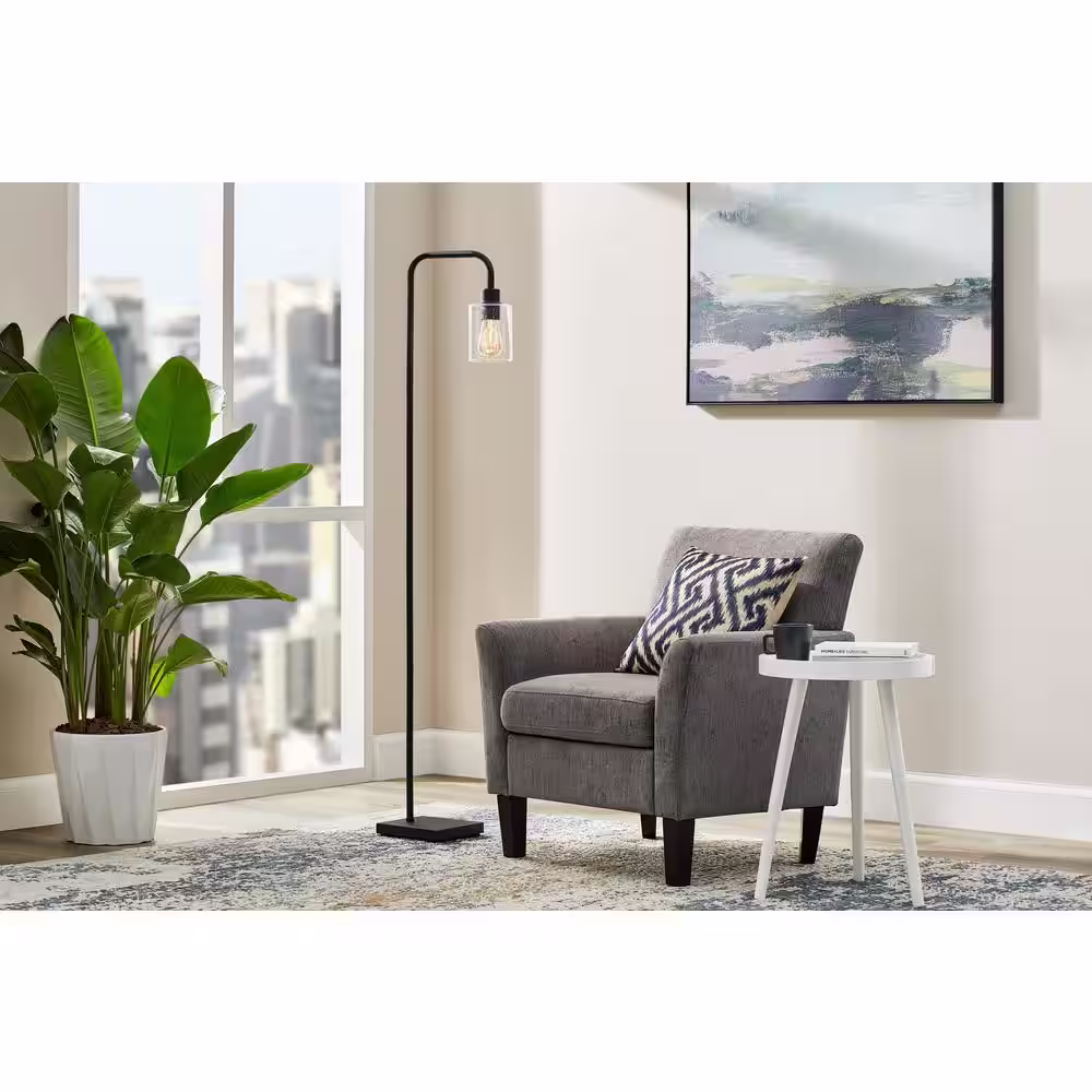 Hampton Bay Andra 61 in. Black Floor Lamp with Seeded Glass Shade