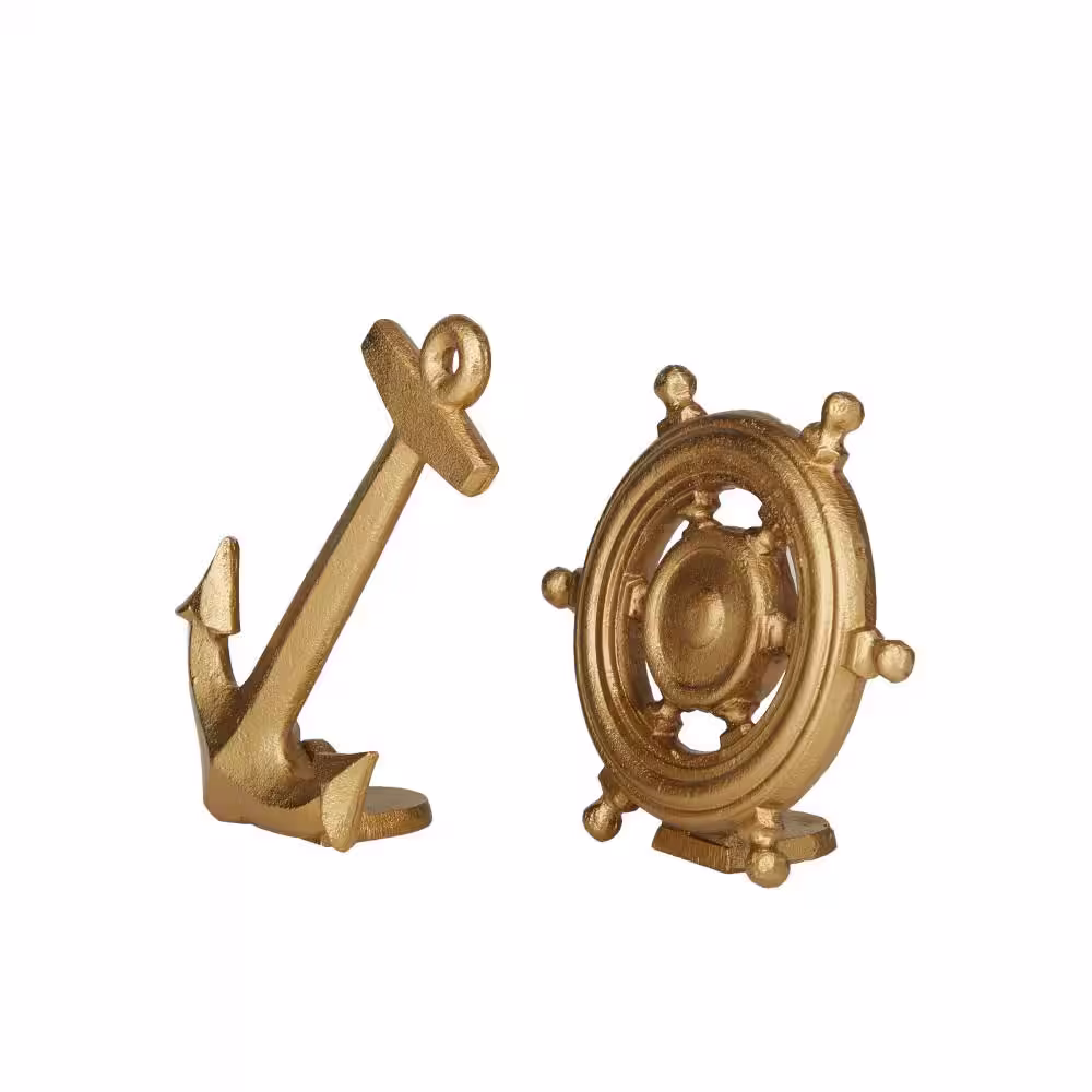 Litton Lane Gold Aluminum Freestanding Anchor Bookends (Set of 2)
