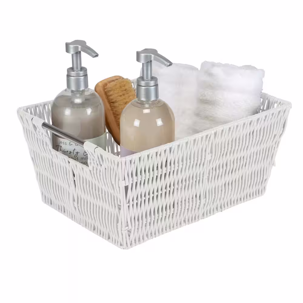 SIMPLIFY 6.5 in. x 14.6 in., 3-Pack Rattan Tote Baskets in White