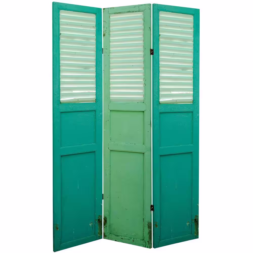 None Distressed Door Panel 6 ft. Printed 3-Panel Room Divider