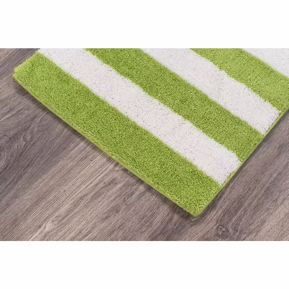 Garland Rug 21 in. x 34 in. Lime Green/White Beach Stripe Plush Nylon/Polyester Rectangle Bath Rug
