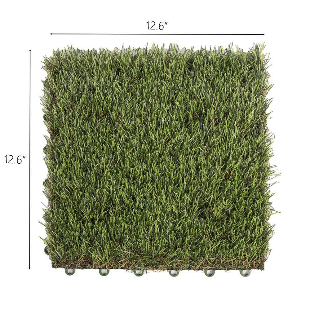 None 1 ft. x 1 ft. Green Artificial Grass Tile (9-Pack/Box)