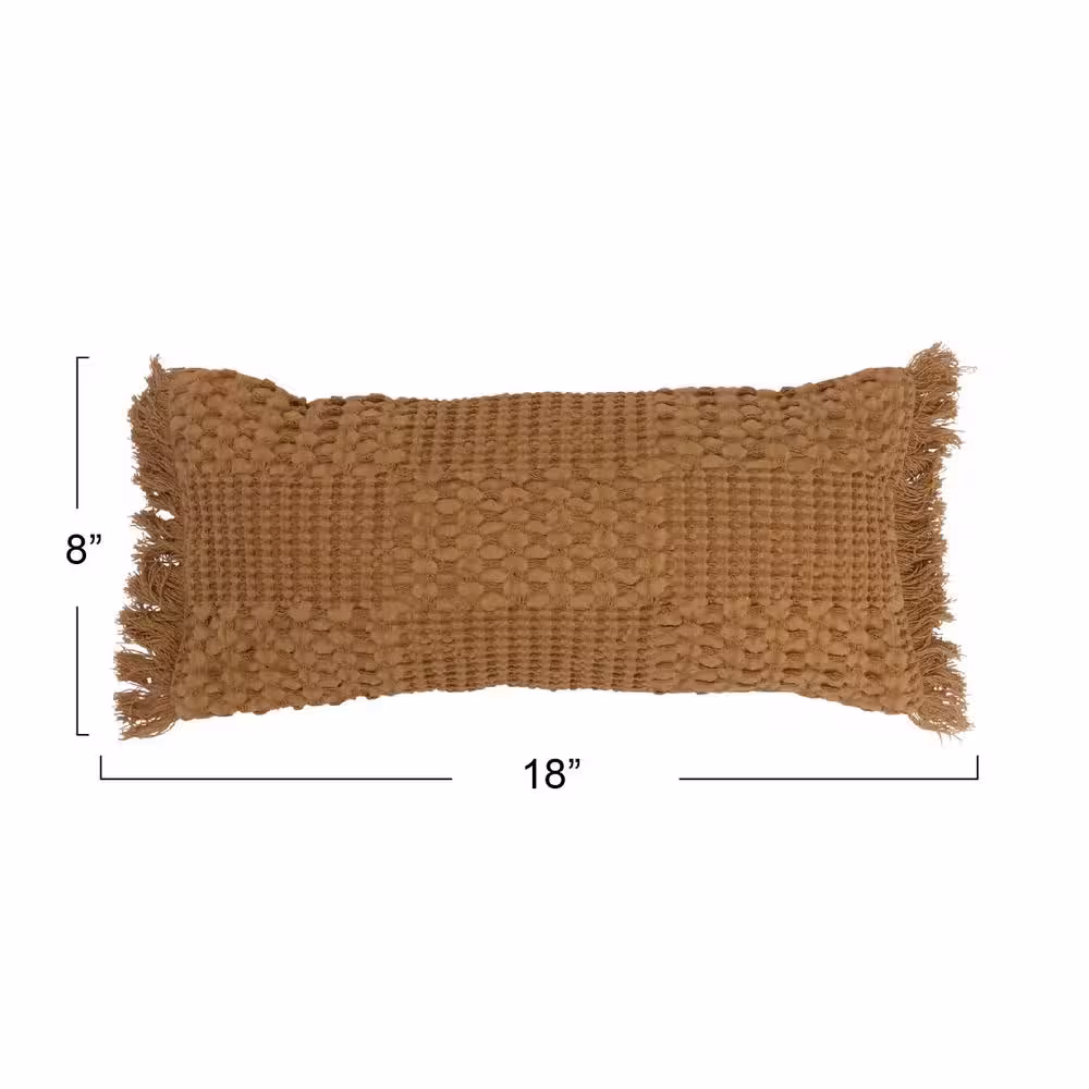 Storied Home Woven Cotton Lumbar Pillow with Fringe
