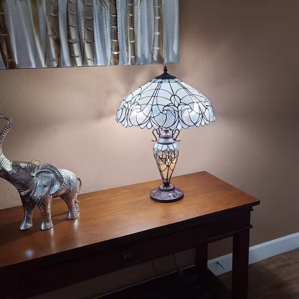 Amora Lighting 23 in. Tiffany Style Jagged Edge Glass-Base Table Desk Banker Lamp
