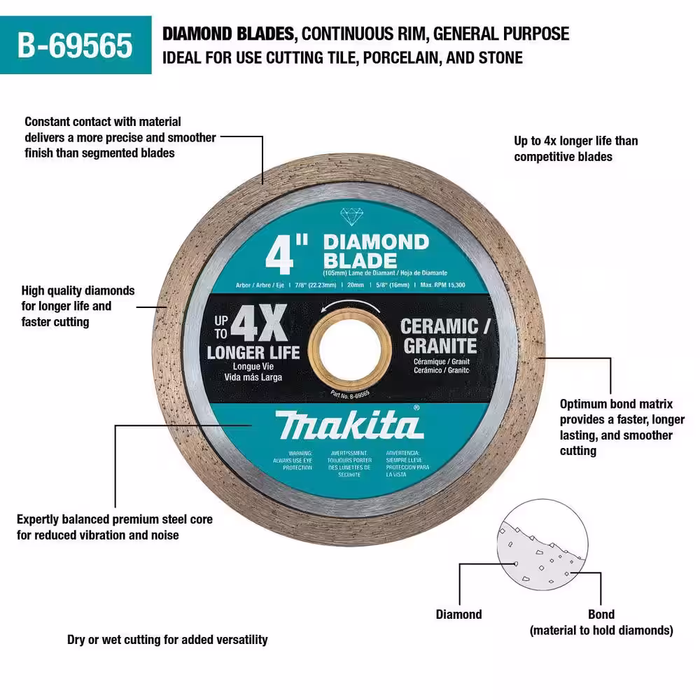 Makita 4 in. Continuous Rim Diamond Blade for General Purpose