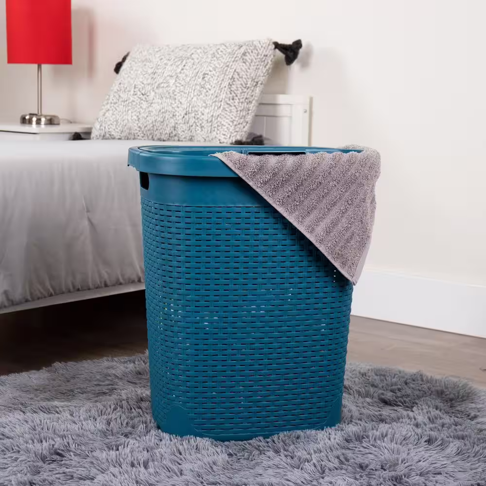Mind Reader Basket Collection, Slim Laundry Hamper, 50 Liter (15kg/33lbs) Capacity, Attached Hinged Lid, Set of 2, Blue