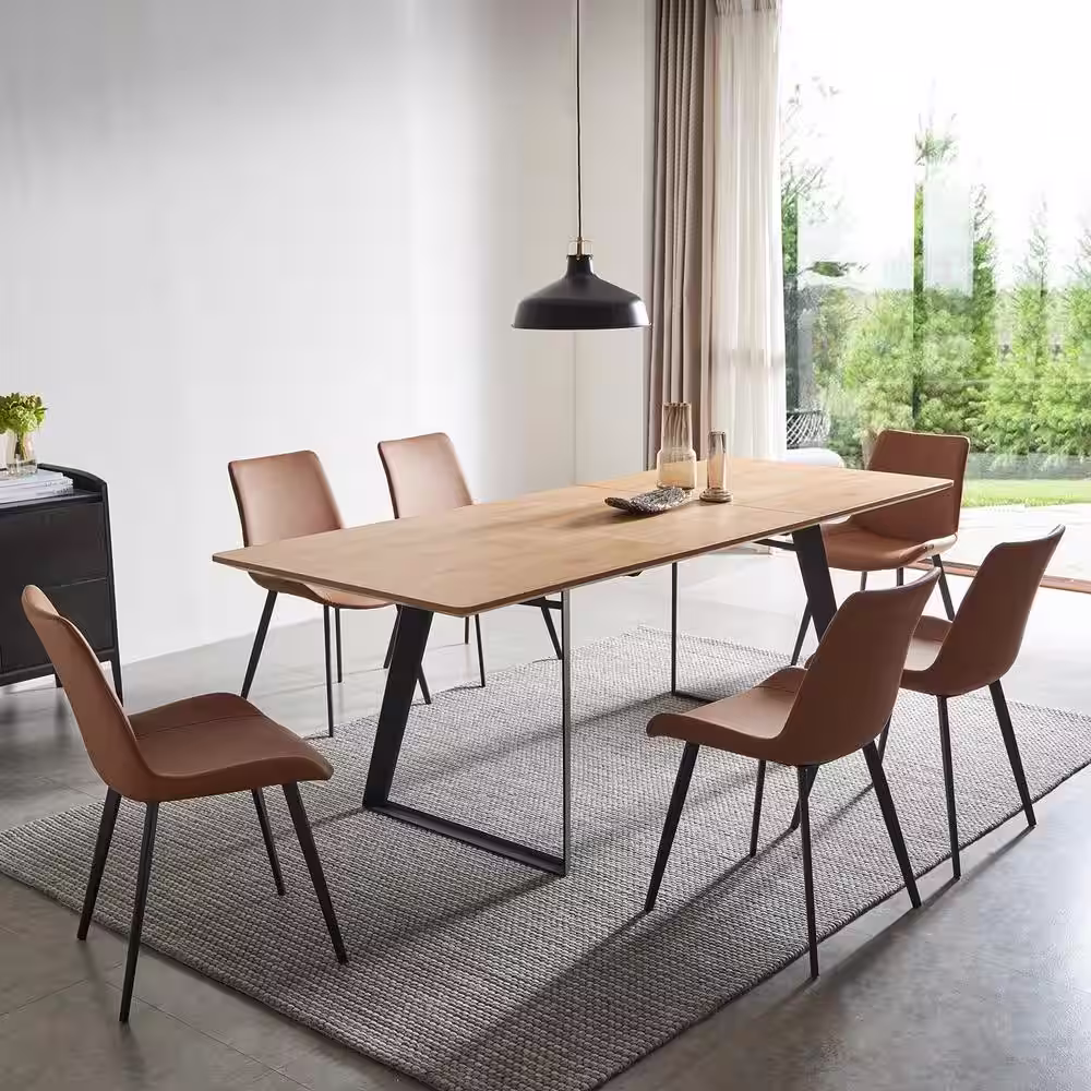 None 86.8 in. Oak Rectangular Retractable Medieval Modern Dining Table for 6-8 People with Carbon Steel Legs (6-8 seats)