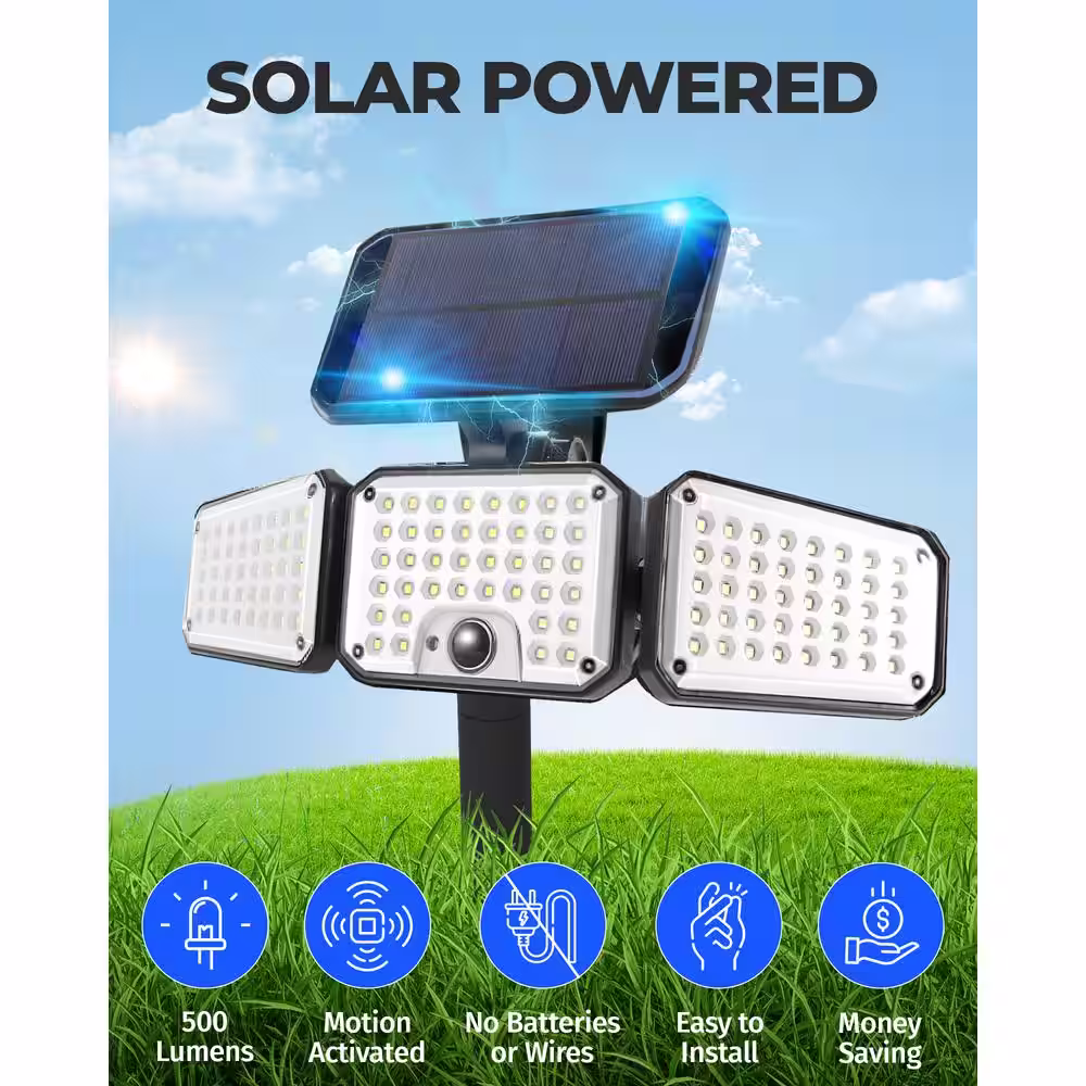 BELL+HOWELL Bionic Floodlight Maximum 6-Watt 120-Degree Black Motion Activated Outdoor Integrated LED Flood Light Adjustable Panels