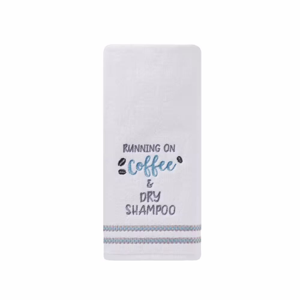None White 100% Cotton Running on Coffee Hand Towel (2-Pack)