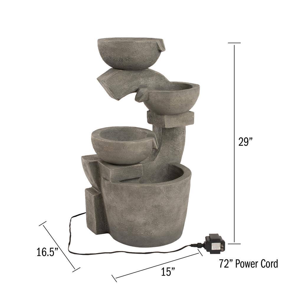 Pure Garden 4-Tier Modern Decorative Bowl Cascading Water Fountain with LED Lights