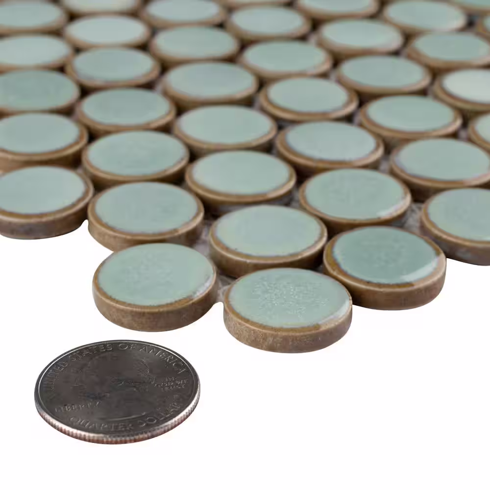 Merola Tile Hudson Penny Round Mint Green 12 in. x 12-5/8 in. Porcelain Mosaic Tile (10.7 sq. ft./Case)