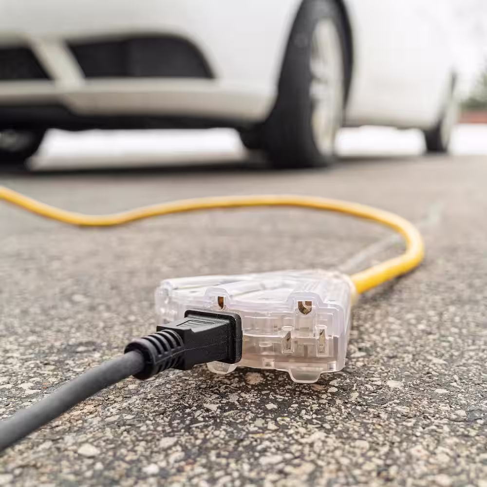 Bergen Industries 100 ft. 12/3 SJTW 15 Amp/125-Volt Outdoor Triple Tap Extension Cord, Yellow