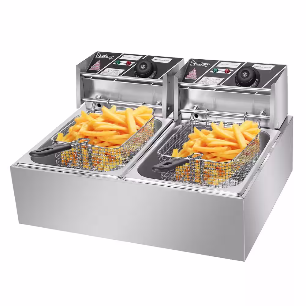 None 12.7 qt. Stainless Steel Electric Deep Fryer with Double Tanks