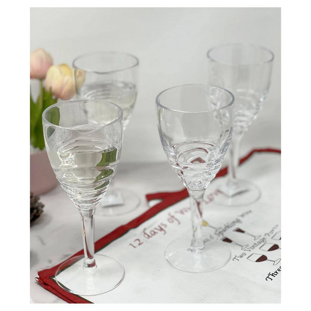 None 12 oz. Designer Acrylic Swirl Clear Glasses (Set of 4) for All Purpose Red or White