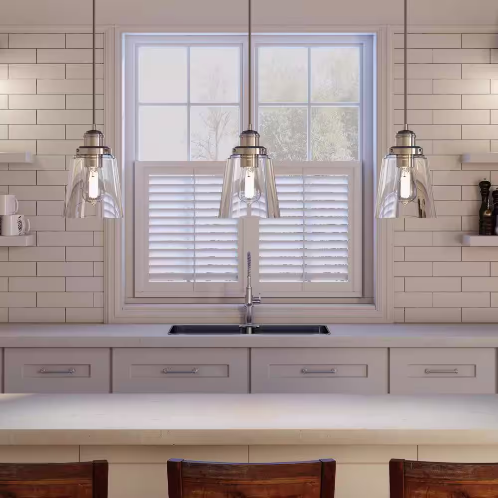 Home Decorators Collection Melton 1-Light Polished Nickel Pendant with Clear Glass Shade and Silver Cord