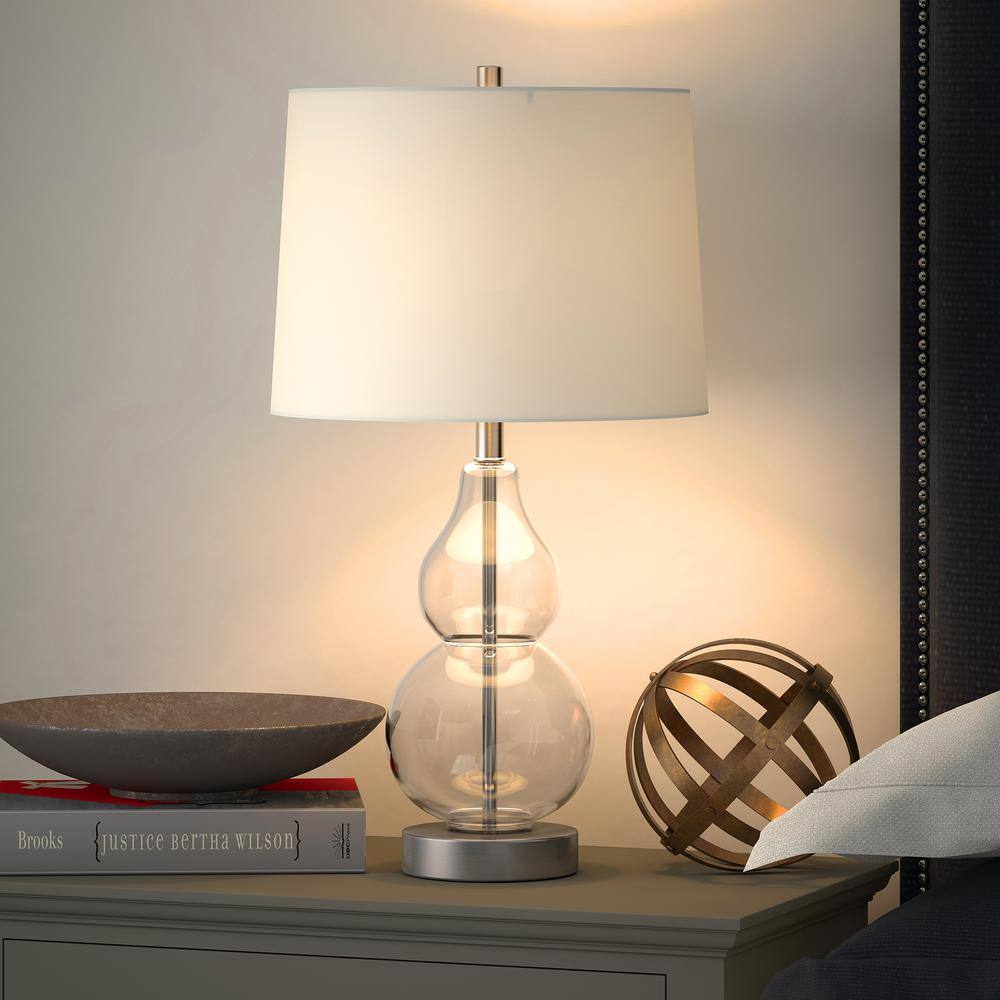 Meyer&Cross Katrina 21 in. Clear Glass and Satin Nickel Petite Table Lamp with Fabric Shade