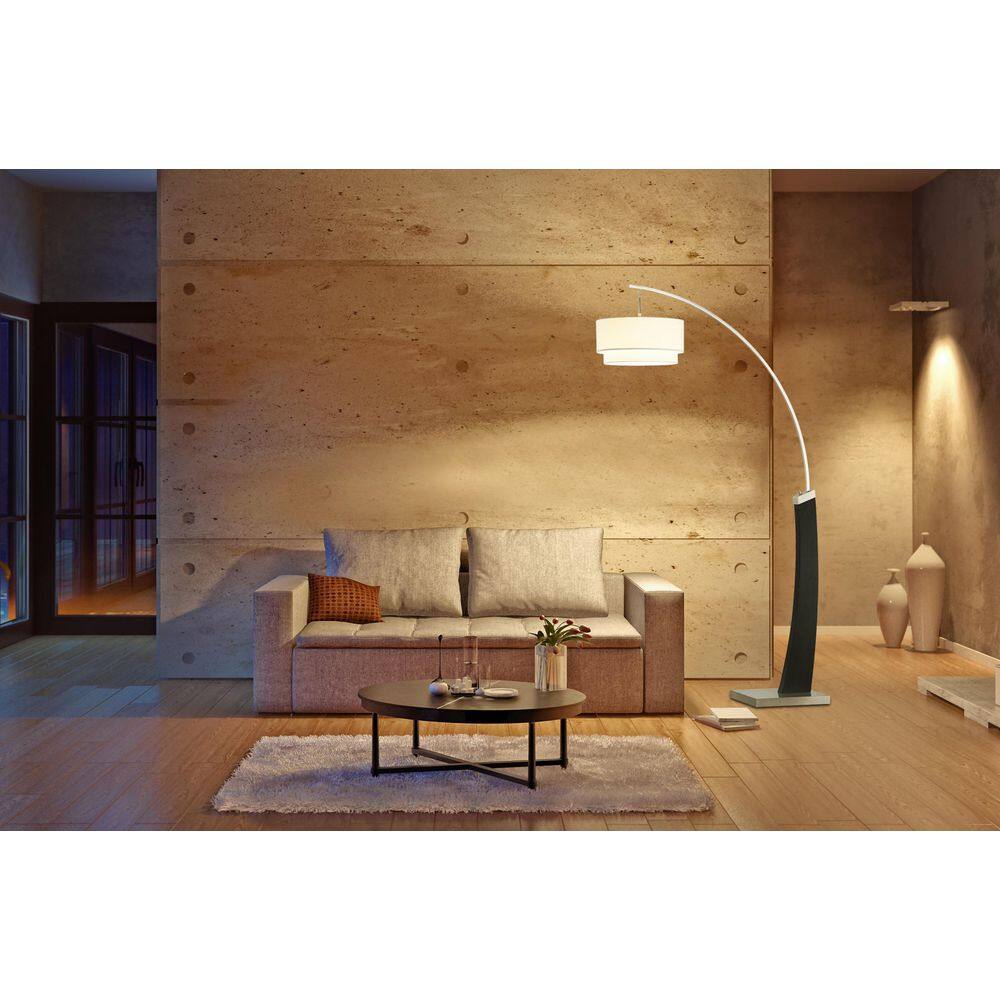 ARTIVA Katerina 81 in. Double Shade LED Arched Floor Lamp with Modern Steel and Wood Base and Dimmer
