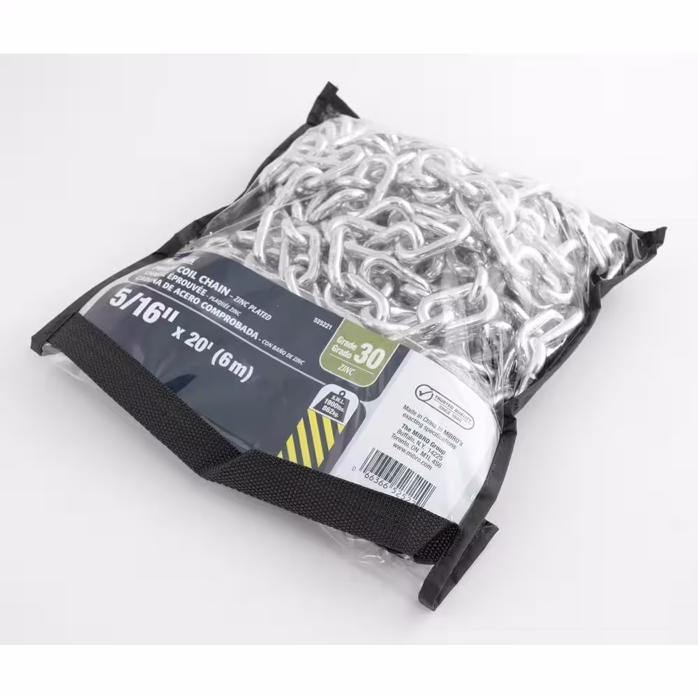 KingChain 5/16 in. x 20 ft. Grade 30 Proof Coil Chain Zinc Plated Heavy-Duty Carry Bag