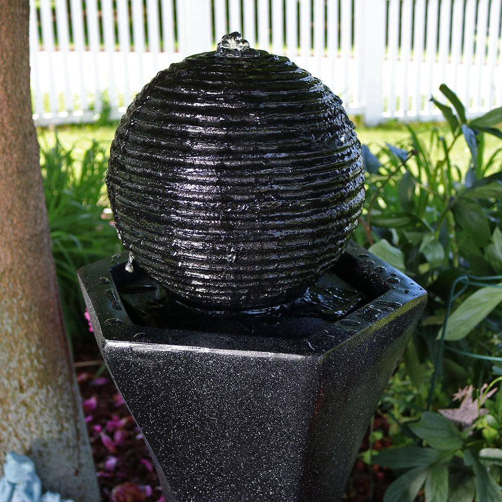 Sunnydaze Decor 31 in. Black Pedestal and Ball Solar with Battery Backup Outdoor Cascade Water Fountain (3-Pieces)