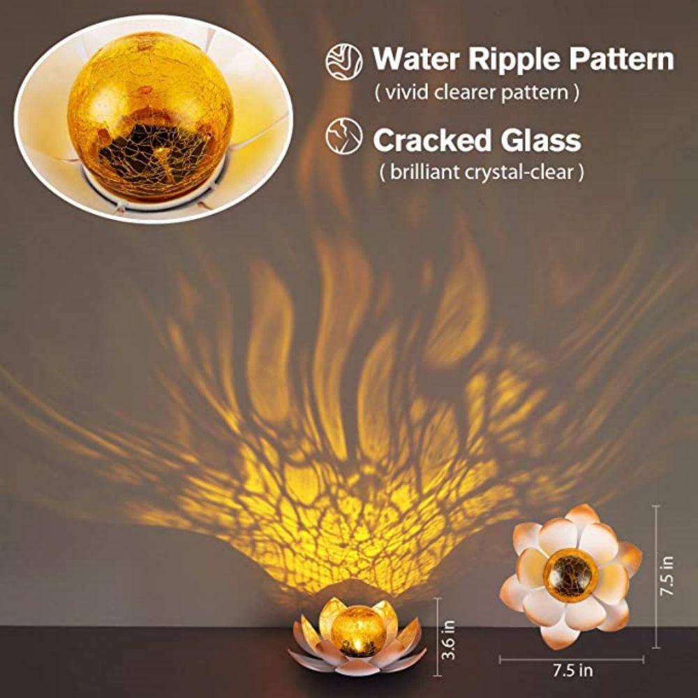 None Garden Solar Light Outdoor, Amber Crackle Globe Glass Lotus Decoration (2-Pack)