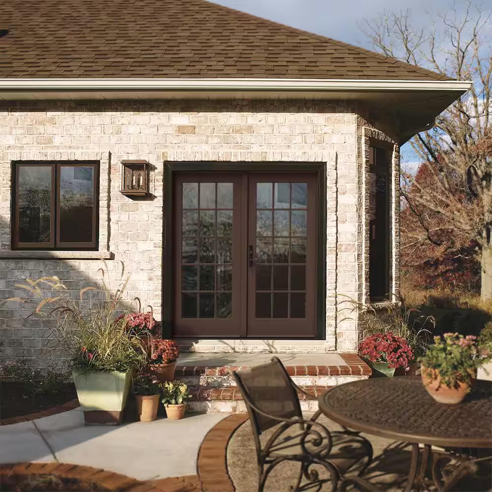 JELD-WEN 72 in. x 80 in. W-5500 Brown Clad Wood Right-Hand 15 Lite French Patio Door w/Unfinished Interior