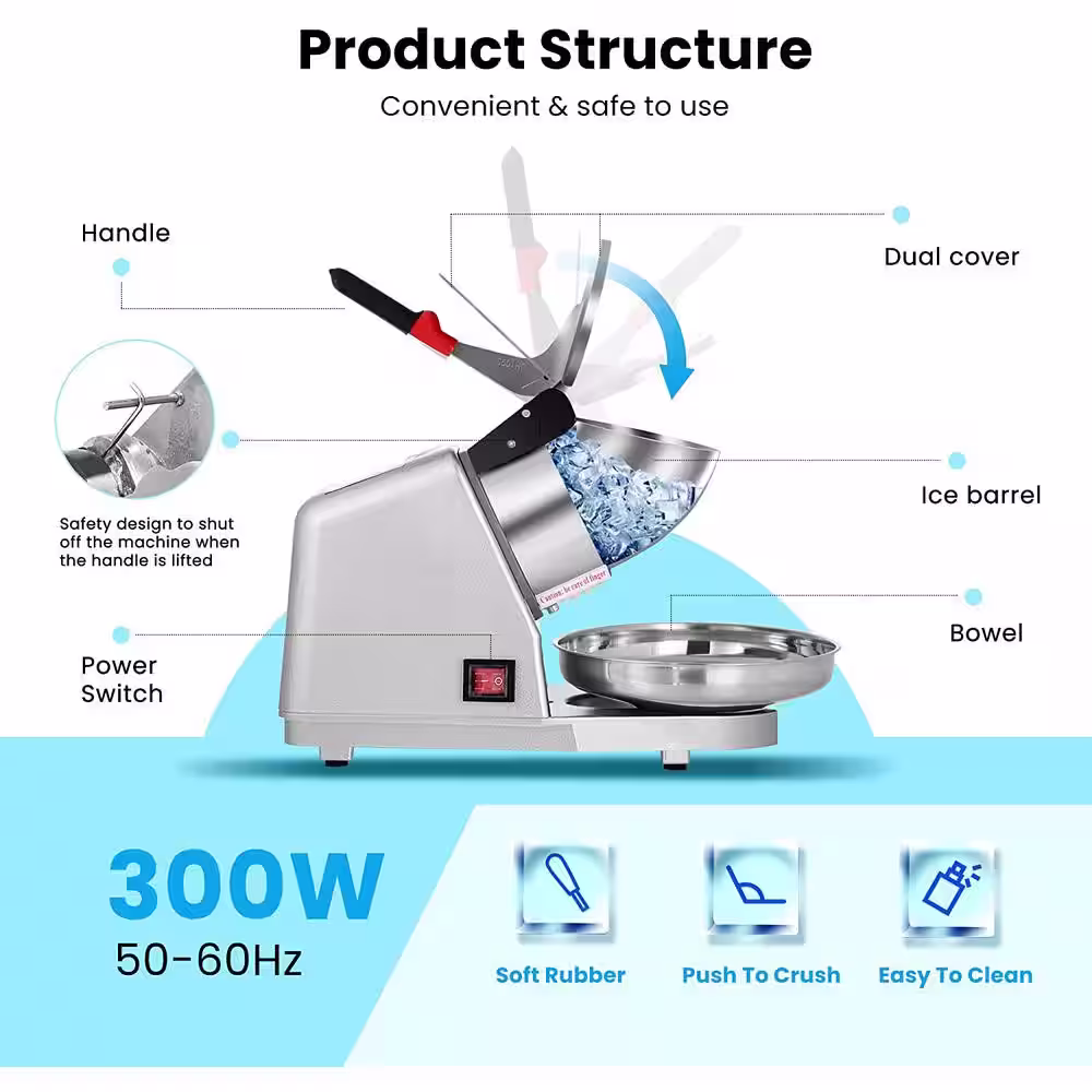 VIVOHOME Electric 11 oz. 210 lbs./Hour 4-Blades Ice Crusher Shaver Snow Cone Machine with Ice Pick in Silver