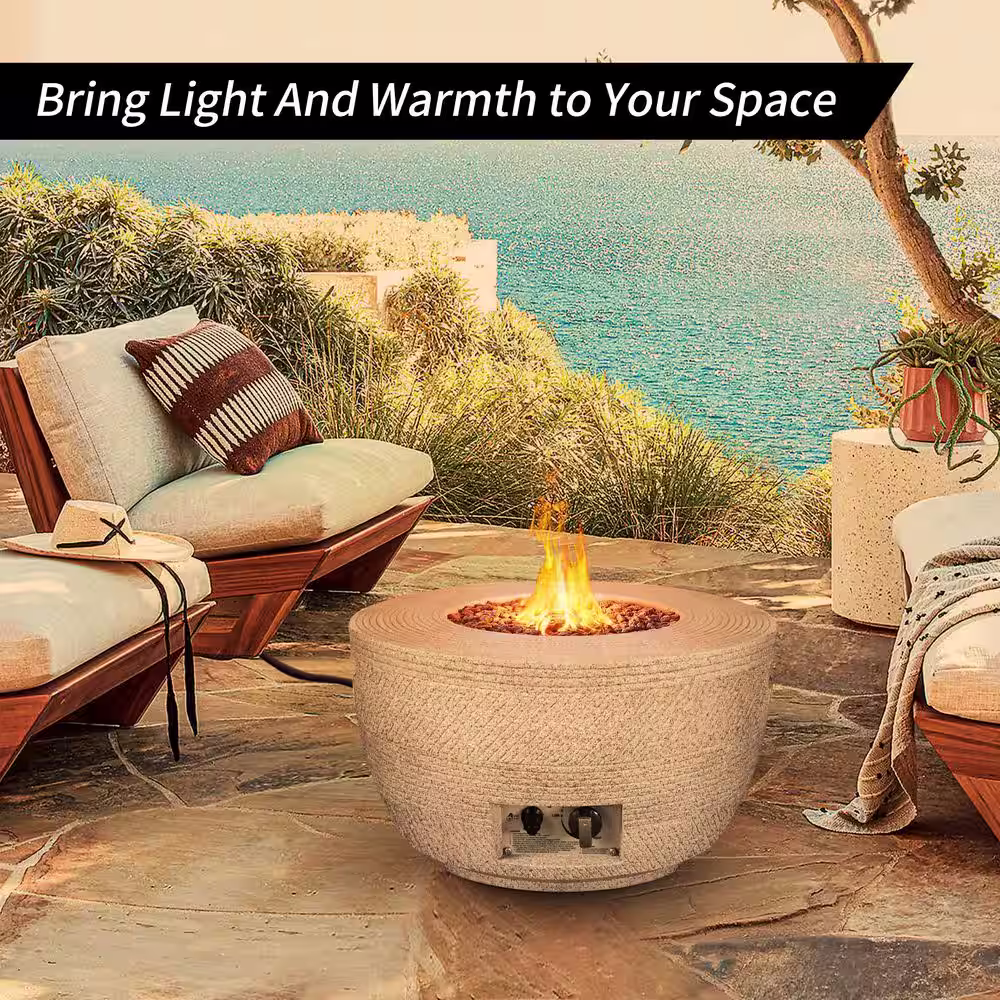 KANTE 25 in. W Round Grigio Concrete/Metal Outdoor Eco-Friendly Smokeless 50000 BTU Propane Gas Fire Pit with Waterproof Cover