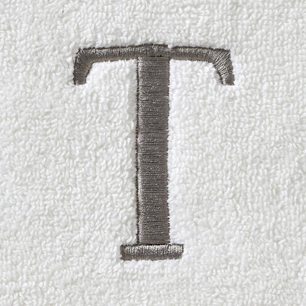 SKL Home Casual Monogram Letter T Bath Towel, white, cotton