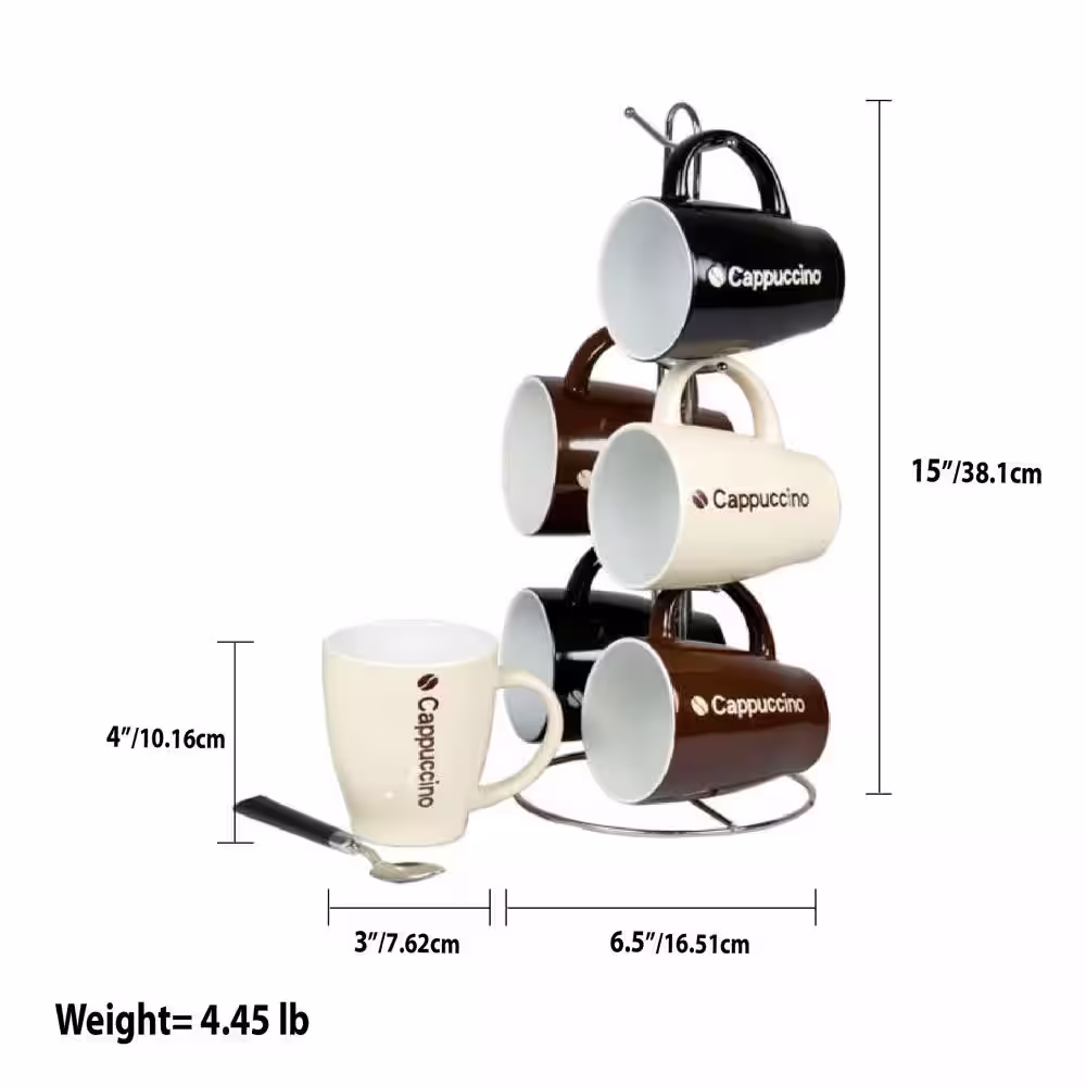 Home Basics 8 oz. Cappuccino Stoneware Mug Set (Set of 7)