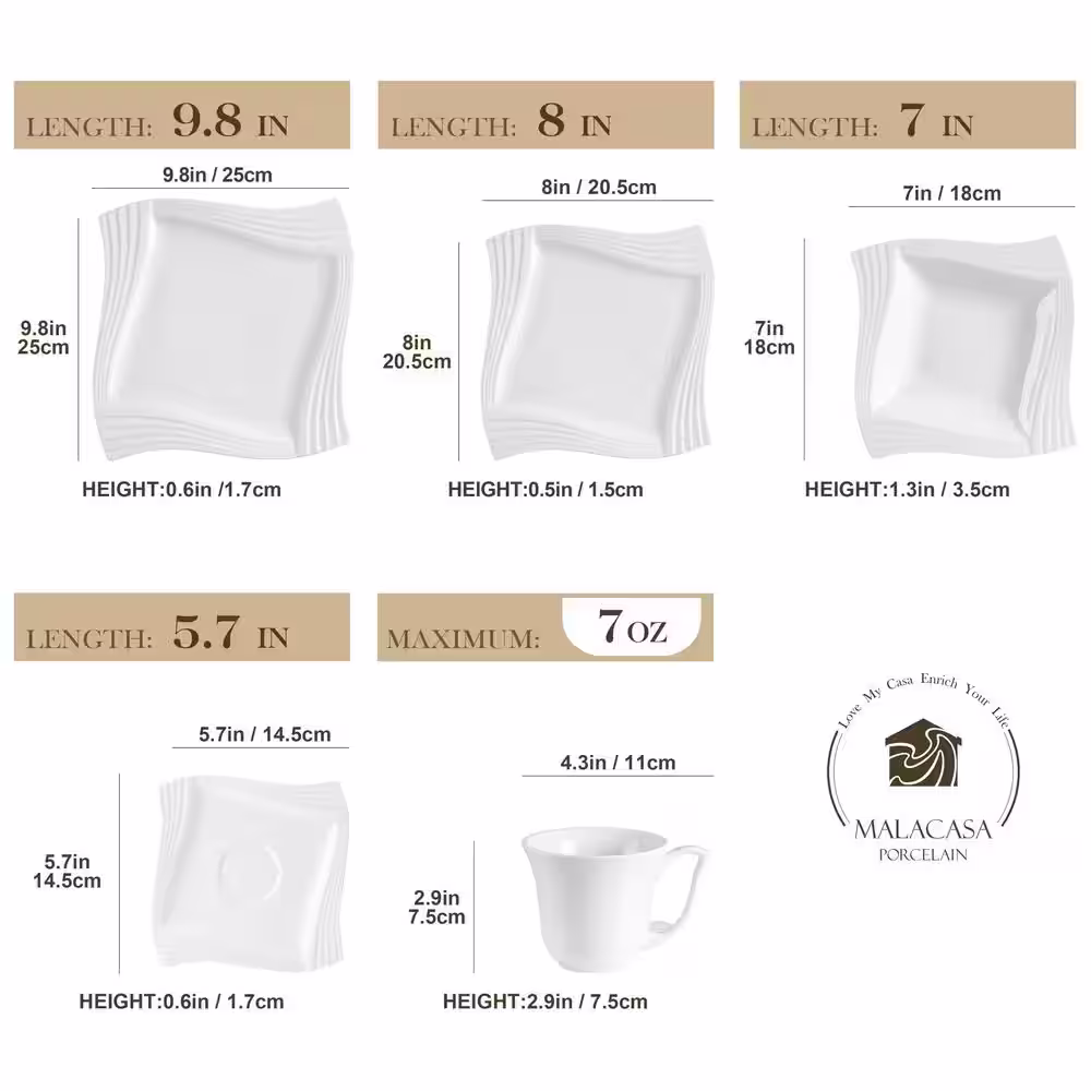 MALACASA Series Amparo 60-Piece Modern Ceramic Dinnerware Set (Service for 12)