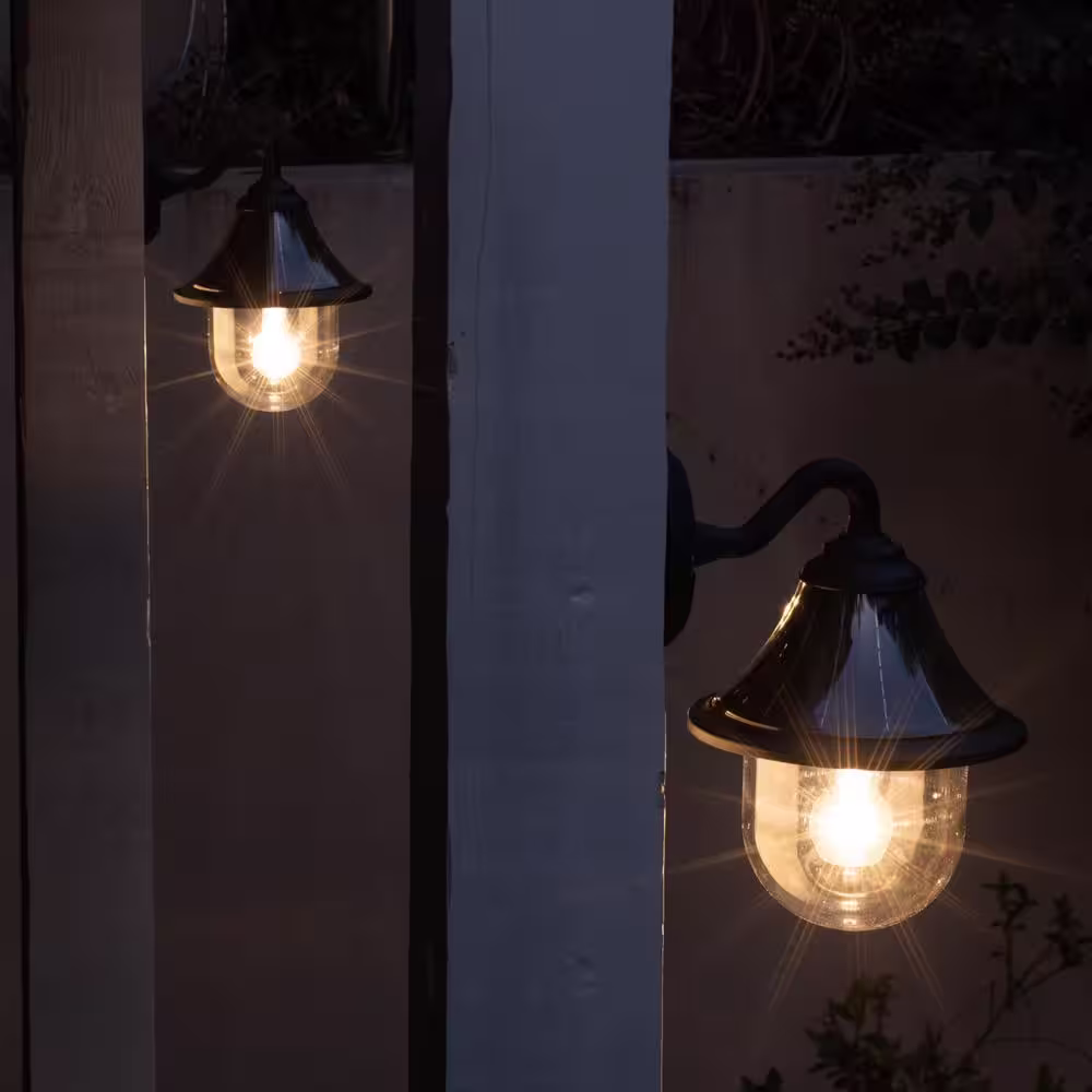 GAMA SONIC Orion 1-Light Black Solar LED Outdoor Wall Sconce with Morph Technology and GS Warm White LED Bulb