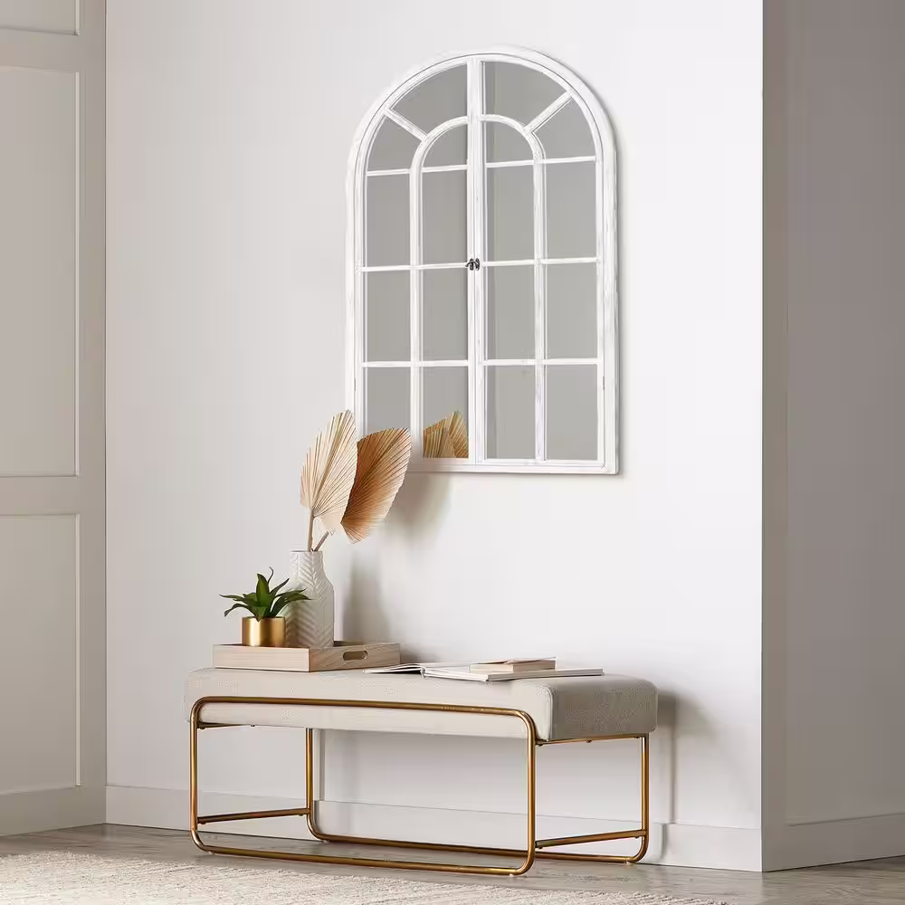 NEUTYPE 24 in. W x 36 in. H Arched Solid Wood Framed Classic White Wall Mirror