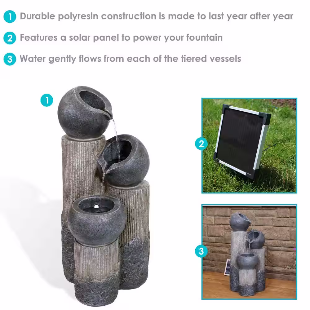 Sunnydaze Decor 31 in. Tiered Cascading Cups Solar Fountain with Battery Backup