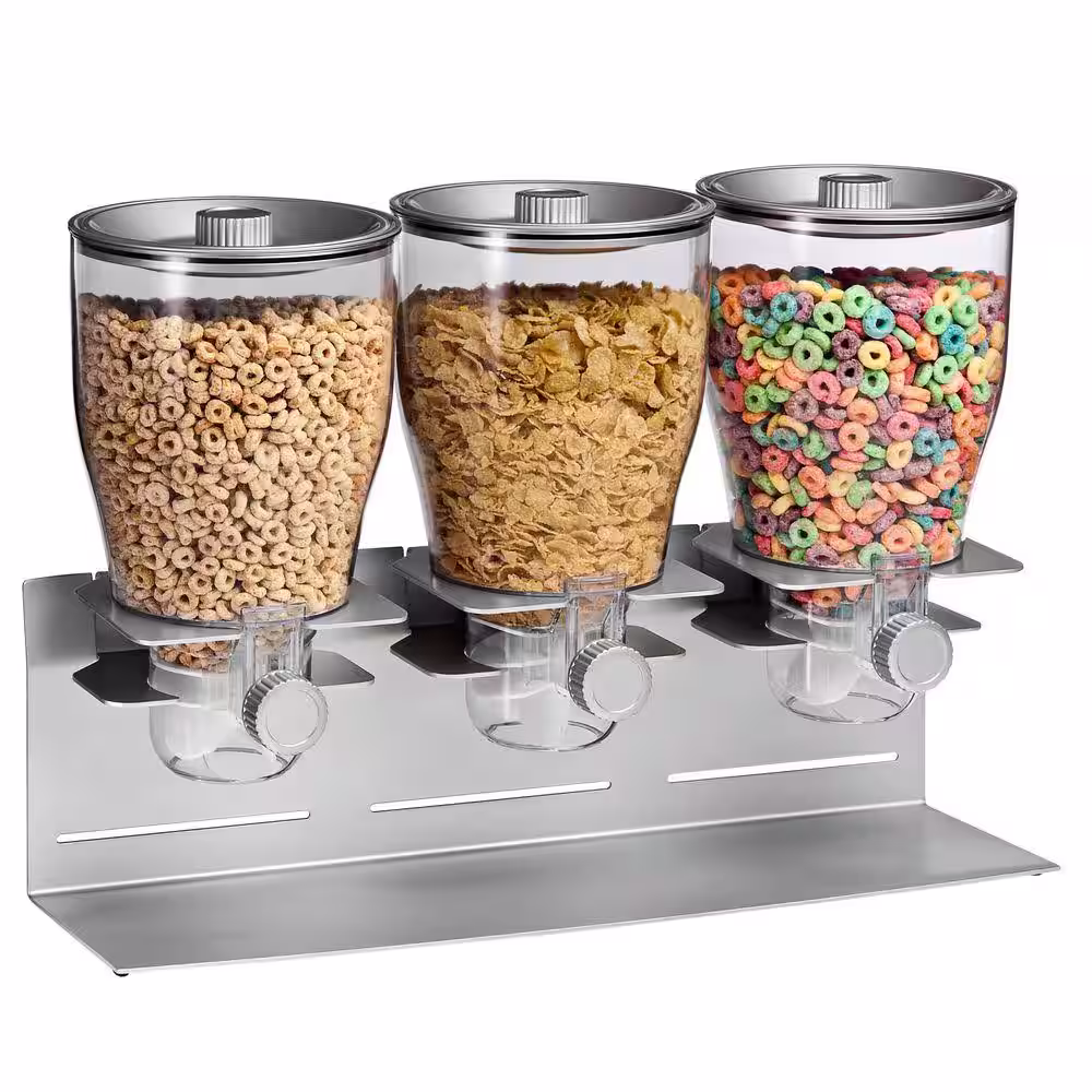 Honey-Can-Do Triple Canister Dry Food Cereal Dispenser in Stainless Steel