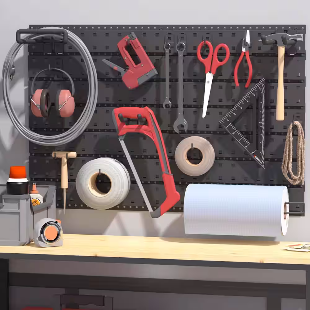 ClosetMaid ProGarage Black Metal 21.6 in. H x 33 in. W Slatwall Panel System with Accessories (22 Piece)