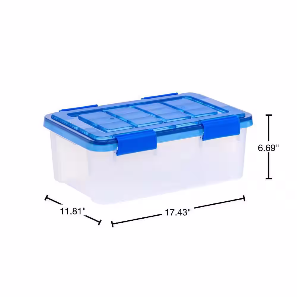None 4 Gal. Lockable Plastic Storage Tote in Clear with Sturdy Blue Lid and Buckles (6-Pack)
